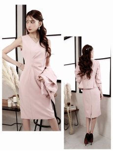 画像4: キャバスーツ シンプル 無地 ノーカラージャケット ワンピース 大きいサイズ Belsia(S/M/L/XL/3L)(ピンク/グレー) (4)