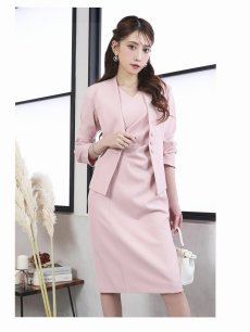 画像5: キャバスーツ シンプル 無地 ノーカラージャケット ワンピース 大きいサイズ Belsia(S/M/L/XL/3L)(ピンク/グレー) (5)