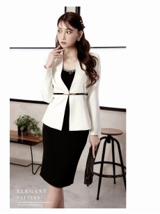 画像4: キャバスーツ 体型カバー ペプラム タイト フォーマル 会食 Belsia(S/M/L/XL/3L)(オフホワイト/ブラック/ネイビー) (4)