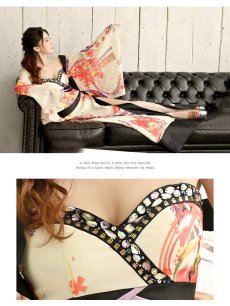画像4: キャバドレス 和柄 着物ドレス 白 サイズ豊富 ベア セクシー 流遊(S/M/L/XL(2L))(オフホワイト) (4)