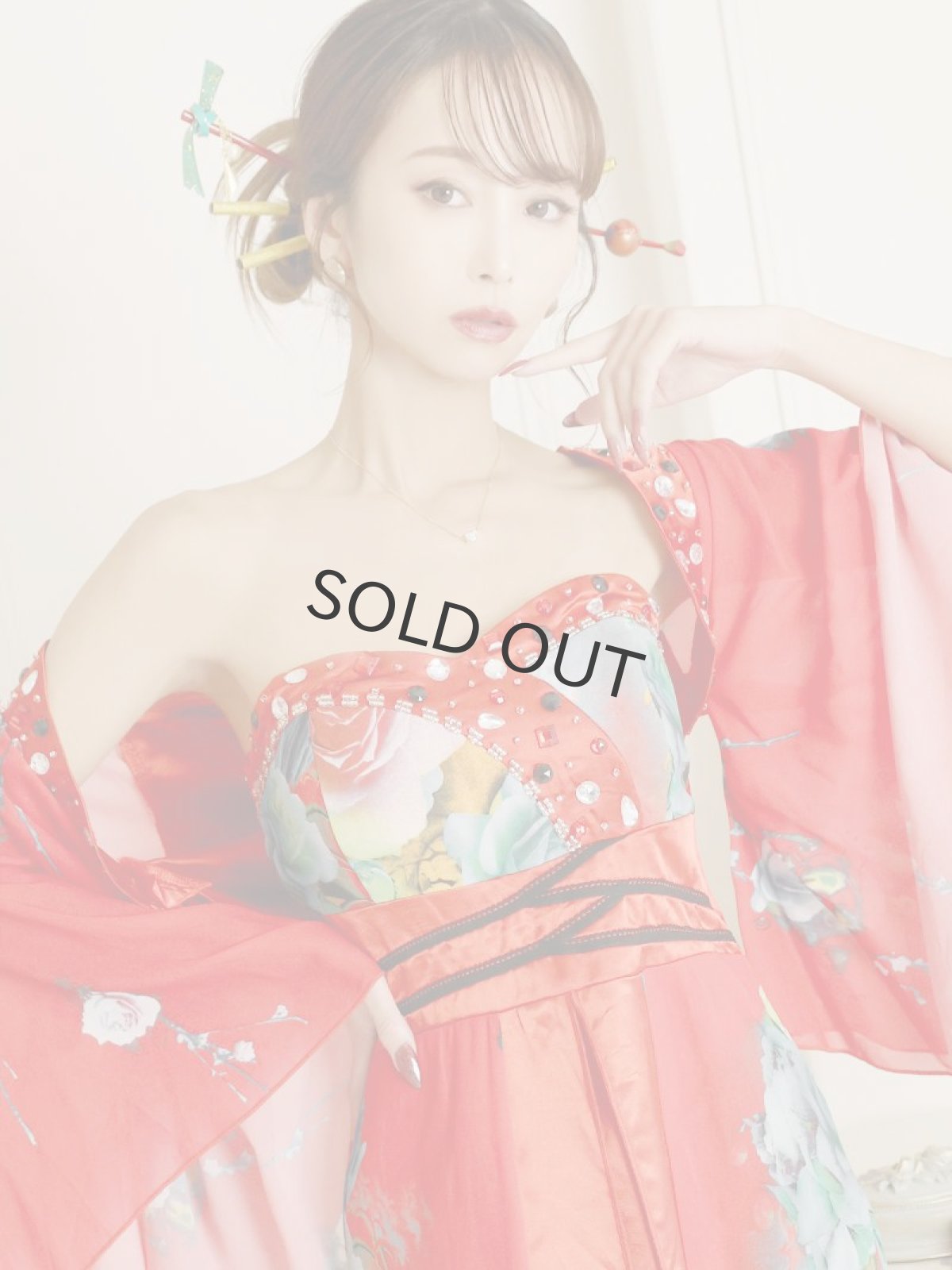 画像3: キャバドレス 和柄 花魁ドレス コスプレ 赤 スリット 和風 流遊(S/M/L/XL(2L))(レッド) (3)