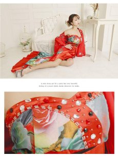 画像4: キャバドレス 和柄 花魁ドレス コスプレ 赤 スリット 和風 流遊(S/M/L/XL(2L))(レッド) (4)