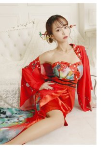 画像5: キャバドレス 和柄 花魁ドレス コスプレ 赤 スリット 和風 流遊(S/M/L/XL(2L))(レッド) (5)