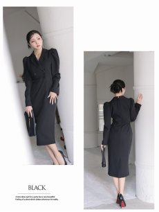 画像3: ワンピース キャバドレス 黒 ミディ丈 ロングワンピース タイト 長袖 DaysPiece(S/M/L/XL)(ブラック) (3)