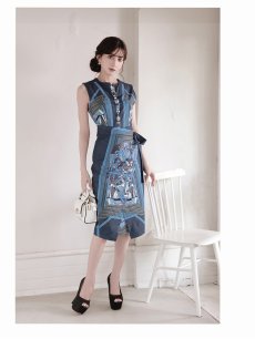画像4: ワンピース キャバドレス ペイズリー カシュクール セレブワンピース 大人 キャバクラワンピース Belsia(S/M/L/XL)(ホワイト/ブルー) (4)