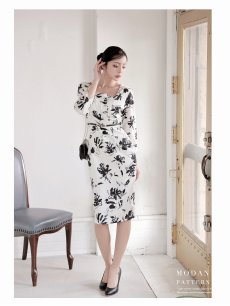 画像2: ワンピース キャバドレス モノトーン 袖付き ブラジャーOK 花柄 XLサイズ DaysPiece(S/M/L/XL(2L))(ホワイト/ブラック) (2)