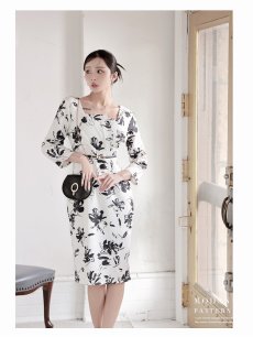 画像4: ワンピース キャバドレス モノトーン 袖付き ブラジャーOK 花柄 XLサイズ DaysPiece(S/M/L/XL(2L))(ホワイト/ブラック) (4)