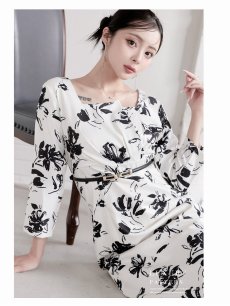 画像5: ワンピース キャバドレス モノトーン 袖付き ブラジャーOK 花柄 XLサイズ DaysPiece(S/M/L/XL(2L))(ホワイト/ブラック) (5)