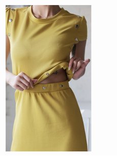 画像3: セットアップ キャバ ドレス セットアップドレス 膝丈 ストレッチ 同伴 半袖 DaysPiece(M/L)(イエロー/ブラック) (3)