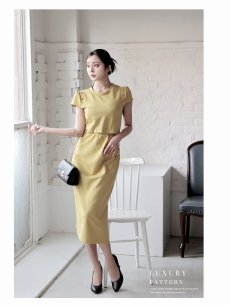 画像4: セットアップ キャバ ドレス セットアップドレス 膝丈 ストレッチ 同伴 半袖 DaysPiece(M/L)(イエロー/ブラック) (4)