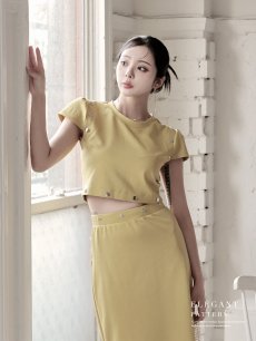 画像5: セットアップ キャバ ドレス セットアップドレス 膝丈 ストレッチ 同伴 半袖 DaysPiece(M/L)(イエロー/ブラック) (5)