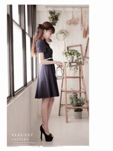 画像5: ワンピース キャバドレス 襟付き 韓国風ワンピース 上質 Aライン フレア Belsia(S/M/L/XL(2L)/XXL(3L))(ネイビー) (5)