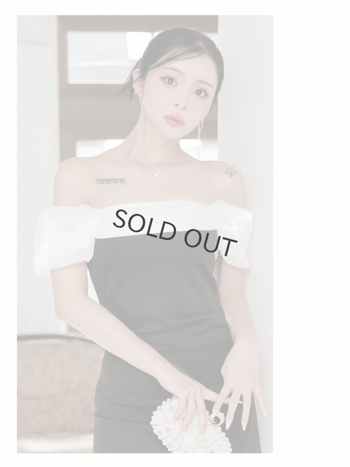 画像3: キャバドレス ミニ オフショル オーガンジー 膝丈 ミディ丈 パーティードレス DaysPiece(M)(ホワイト) (3)