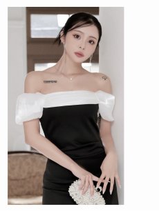 画像3: キャバドレス ミニ オフショル オーガンジー 膝丈 ミディ丈 パーティードレス DaysPiece(M)(ホワイト) (3)