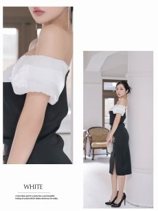 画像5: キャバドレス ミニ オフショル オーガンジー 膝丈 ミディ丈 パーティードレス DaysPiece(M)(ホワイト) (5)