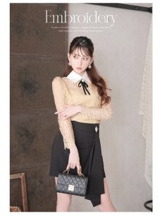画像5: セットアップ キャバ ドレス セットアップ レース 韓国風 上品 ブラウジング Belsia(M/L/XL(2L))(ベージュ) (5)