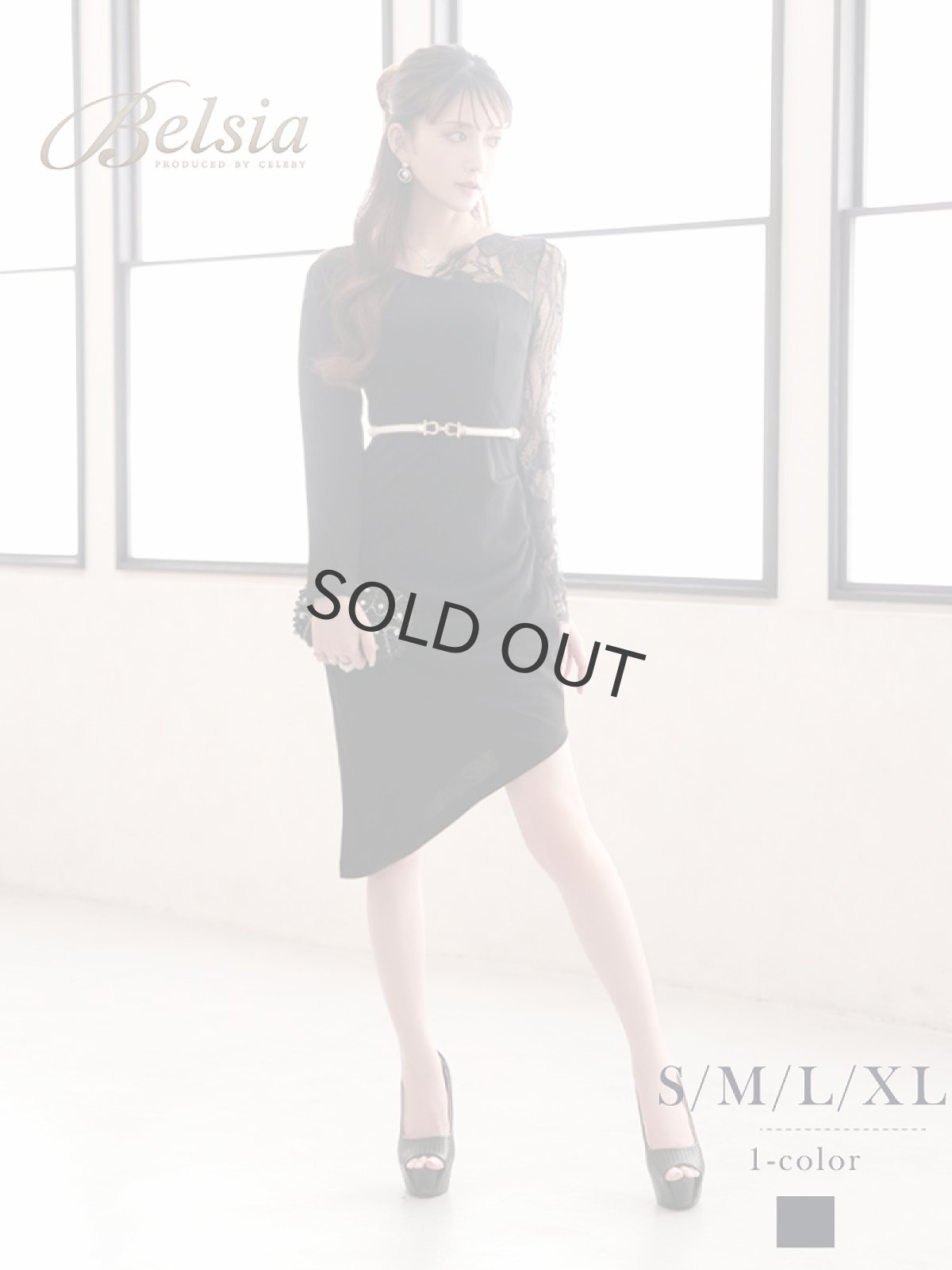 画像1: キャバドレス ミニ 袖付き アシンメトリー 長袖 レース袖 エレガント Belsia(S/M/L/XL(2L))(ブラック) (1)