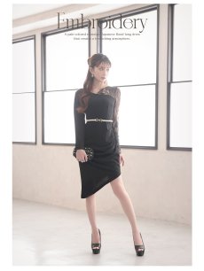 画像4: キャバドレス ミニ 袖付き アシンメトリー 長袖 レース袖 エレガント Belsia(S/M/L/XL(2L))(ブラック) (4)