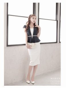 画像2: ワンピース キャバドレス レイヤード風 セットアップ風 体型カバー ストレッチ ペプラム DaysPiece(S/M/L/XL(2L))(ネイビー) (2)