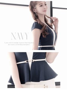 画像4: ワンピース キャバドレス レイヤード風 セットアップ風 体型カバー ストレッチ ペプラム DaysPiece(S/M/L/XL(2L))(ネイビー) (4)