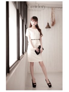 画像2: ※一部予約販売※ワンピース キャバドレス 3L 大きいサイズ 袖付き 半袖 ペプラム Belsia(S/M/L/XL(2L)/XXL(3L))(アイボリー/ネイビー) (2)