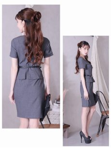 画像4: ワンピース キャバドレス 半袖 3Lサイズ フォーマルドレス ペプラム 体型カバー Belsia(S/M/L/XL(2L)/XXL(3L))(グレー/ブラック) (4)