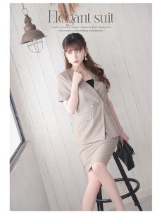 画像2: キャバスーツ 半袖 大きいサイズ 2L 3L 上品 Belsia(S/M/L/XL(2L)/XXL(3L))(グレー/ベージュ) (2)