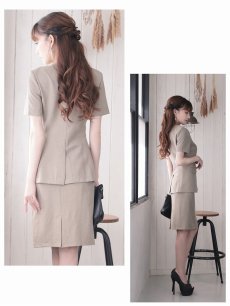 画像4: キャバスーツ 半袖 大きいサイズ 2L 3L 上品 Belsia(S/M/L/XL(2L)/XXL(3L))(グレー/ベージュ) (4)
