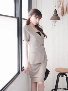 画像5: キャバスーツ 半袖 大きいサイズ 2L 3L 上品 Belsia(S/M/L/XL(2L)/XXL(3L))(グレー/ベージュ) (5)