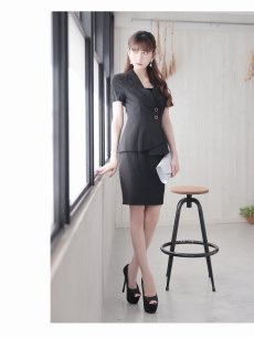 画像4: キャバスーツ 半袖 3Lサイズ 大きいサイズ 体型カバー ペプラム Belsia(S/M/L/XL(2L)/XXL(3L))(ブラック) (4)