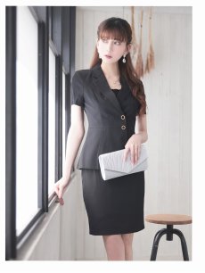 画像5: キャバスーツ 半袖 3Lサイズ 大きいサイズ 体型カバー ペプラム Belsia(S/M/L/XL(2L)/XXL(3L))(ブラック) (5)