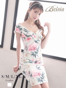 画像1: ワンピース キャバドレス 花柄 膝丈 ミディ丈 2L 韓国風 Belsia(S/M/L/XL(2L))(ホワイト) (1)