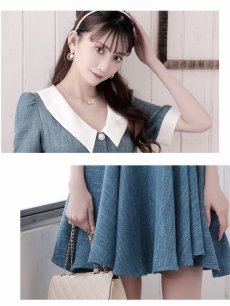 画像4: キャバドレス ミニ フレア 韓国風 あざとかわいい 袖付き 体型カバー Belsia(S/M/L/XL(2L))(ターコイズ/グレージュ) (4)