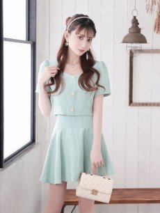 画像3: セットアップ キャバ ドレス サマーツイード セットアップドレス スーツ フレア 同伴 Belsia(S/M/L)(ホワイト/グリーン) (3)