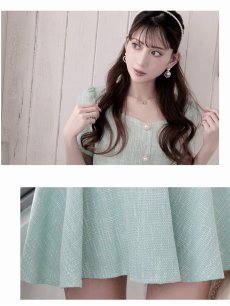画像4: セットアップ キャバ ドレス サマーツイード セットアップドレス スーツ フレア 同伴 Belsia(S/M/L)(ホワイト/グリーン) (4)
