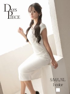 画像1: ワンピース キャバドレス ホワイト 膝丈 ミディ丈 ノースリーブ カシュクール DaysPiece(S/M/L/XL(2L))(ホワイト) (1)