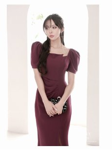 画像3: ※一部予約販売※ワンピース キャバドレス 半袖 袖付き パフ袖 膝丈 ミディ丈 DaysPiece(S/M/L/XL(2L))(ブラック/パープル) (3)