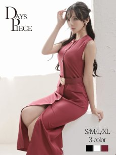 画像1: ワンピース キャバドレス ノースリーブ ウエストベルト 膝丈 スリット ミディ丈 DaysPiece(S/M/L/XL)(ブラック/ホワイト/ワイン) (1)