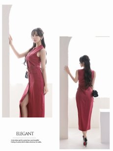 画像5: ワンピース キャバドレス ノースリーブ ウエストベルト 膝丈 スリット ミディ丈 DaysPiece(S/M/L/XL)(ブラック/ホワイト/ワイン) (5)