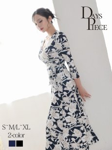 画像1: ワンピース キャバドレス 花柄 総柄 お出かけ ラップワンピース 上品 DaysPiece(S〜M/L〜XL)(ブラック/ネイビー) (1)