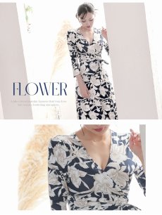 画像5: ワンピース キャバドレス 花柄 総柄 お出かけ ラップワンピース 上品 DaysPiece(S〜M/L〜XL)(ブラック/ネイビー) (5)