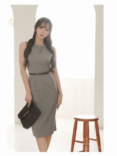 画像3: ワンピース キャバドレス フォーマル ノースリーブ クルーネック 上品 上質 DaysPiece(S/M/L/XL(2L))(グレー) (3)