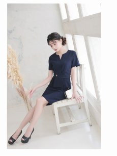 画像2: ワンピース キャバドレス タイトワンピース 膝丈 袖あり 半袖 ステッチ Belsia(S/M/L/XL(2L)/XXL(3L))(ブラック/ネイビー) (2)