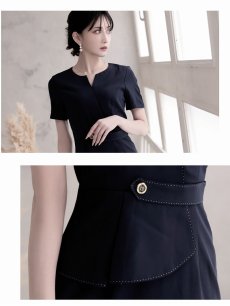 画像3: ワンピース キャバドレス タイトワンピース 膝丈 袖あり 半袖 ステッチ Belsia(S/M/L/XL(2L)/XXL(3L))(ブラック/ネイビー) (3)