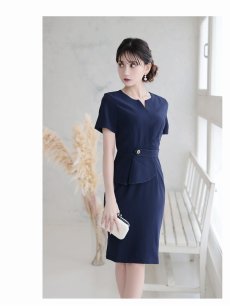 画像4: ワンピース キャバドレス タイトワンピース 膝丈 袖あり 半袖 ステッチ Belsia(S/M/L/XL(2L)/XXL(3L))(ブラック/ネイビー) (4)