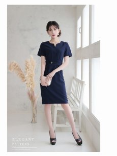 画像5: ワンピース キャバドレス タイトワンピース 膝丈 袖あり 半袖 ステッチ Belsia(S/M/L/XL(2L)/XXL(3L))(ブラック/ネイビー) (5)
