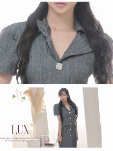 画像3: ワンピース キャバドレス ストライプ フォーマル 半袖 膝丈 袖付き DaysPiece(S/M/L/XL(2L)/XXL(3L))(グレー) (3)