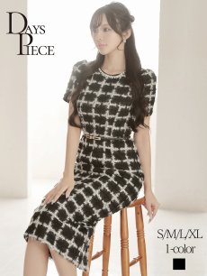 画像1: ワンピース キャバドレス ラメモール入り ビジュー ドレッシー 袖付き 韓国ドレス DaysPiece(S/M/L/XL(2L))(ブラック) (1)