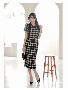 画像2: ワンピース キャバドレス ラメモール入り ビジュー ドレッシー 袖付き 韓国ドレス DaysPiece(S/M/L/XL(2L))(ブラック) (2)