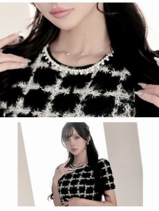 画像3: ワンピース キャバドレス ラメモール入り ビジュー ドレッシー 袖付き 韓国ドレス DaysPiece(S/M/L/XL(2L))(ブラック) (3)